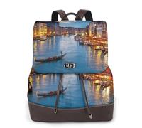 Venezia Notte Stampa Donne Zaino Impermeabile Antifurto Leggero Pu Moda Pelle Nylon Scuola Borsa A Tracolla Zaino Da Viaggio, Nero , Taglia unica