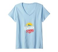 Venezuela Strong: Orizzonte Patriottico Tramonto Orgoglio Maglietta con Collo a V, Donna, Celeste, XL