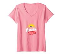 Venezuela Strong: Orizzonte Patriottico Tramonto Orgoglio Maglietta con Collo a V, Donna, Rosa, L