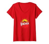 Venezuela Strong: Orizzonte Patriottico Tramonto Orgoglio Maglietta con Collo a V, Donna, Rosso, L
