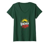 Venezuela Strong: Orizzonte Patriottico Tramonto Orgoglio Maglietta con Collo a V, Donna, Verde Foresta, XXL