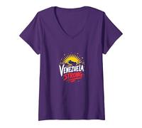 Venezuela Strong: Orizzonte Patriottico Tramonto Orgoglio Maglietta con Collo a V, Donna, Viola, XXL