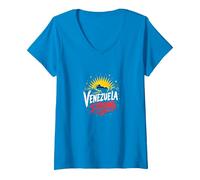 Venezuela Strong: Orizzonte Patriottico Tramonto Orgoglio Maglietta con Collo a V, Donna, Zaffiro, XL