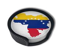 Venezuela Sud America Mappa Sotto chieri in pelle PU premium, sotto chieri rotondi per bevande con set di supporti, adatti per la casa e la cucina (6 pezzi)