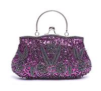 VENI MASEE® Collection - Pochette da sera con motivo floreale antico e perline e paillettes, con perline di semi e paillettes, ideale come regalo, Viola (Viola1.), Medium