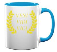 Veni Vidi Vici I Came I Saw I Conquered Julius Caesar - Tazza da tè e caffè in ceramica, colore azzurro