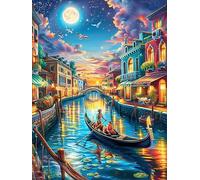 Venice Canal with A Gondola at Night Puzzle 1000 Pezzi Per Tutta La Famiglia Science Fiction Magical Dream Cartone Rigido Atossico Per Bambini E Adulti Attività Educativa Per Riunioni Familiari Con Po