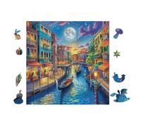 Venice Canals at Night Rompicapo 100 Pezzi Per Bambini E Genitori Cartone Spesso Sicuro Difficoltà Bassa Per Svago Familiare Con Poster Incluso Qualità Garantita 28x28cm