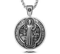 VENICEBEE Medaglia di San Benedetto con croce di protezione, amuleto sacramentale cristiano, esorcismo, collana in argento Sterling 925, catena da 61 cm, sacchetto di velluto, argento Sterling, senza