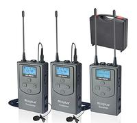 Venidice Sistema di microfono lavalier wireless UHF professionale a 96 canali, microfono con clip da bavero (100 metri), 2 trasmettitori e 1 ricevitore per iPhone, smartphone, Canon, Nikon, Sony, DSLR