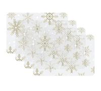 Venilia Set di tovagliette con fiocchi di neve dorati, trasparenti, per sala da pranzo, sottobicchieri, decorazione da tavola natalizia, lavabile, per alimenti, 45 x 30 cm