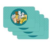 Venilia Tovagliette Stampate Bambini Animals Blu, Tovagliette da Tavola, Tovagliette per Sala da Pranzo, a Prova di Cibo, 4 Pezzi, 30 x 45 cm