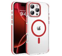 VENINGO Custodia magnetica per iPhone 16 Pro Max, compatibile con MagSafe, trasparente, anti-giallo, con bordo antiscivolo, sottile, antiurto, protettiva per iPhone 16 Pro Max 6,9" 2024, rosso