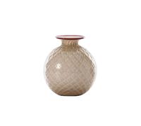 VENINI VASO MONOFIORE BALLOTON OPALINO D.14 CM MOKA-LATTIMO-FILO ROSSO H.16,5 CM