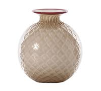 VENINI VASO MONOFIORE BALLOTON OPALINO D.21,5 CM MOKA-LATTIMO-FILO ROSSO H.24,5 CM