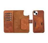 Venito Florence Case - Custodia a portafoglio in pelle compatibile con iPhone 15 Plus, con blocco RFID, chiusura magnetica rimovibile, colore: marrone antico
