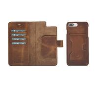 Venito Florence - Custodia a portafoglio in pelle compatibile con iPhone 8 Plus e 7 Plus, extra sicura con blocco RFID, portafoglio rimovibile (marrone anticato)