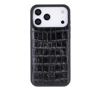 Venito Lucca - Custodia in pelle artigianale per iPhone 17 Pro Max (6,9"), compatibile con MagSafe, custodia protettiva sottile di alta qualità, protezione da cadute/impatto, coccodrillo nero