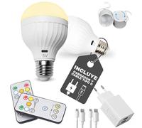 VENMON NATURALMENTE [Pack 2] Bombilla LED Recargable USB E27/E26 | Inalámbrica y Sin Cable con Mando a Distancia | Luz Cálida y Fría Regulable | Bombilla de Emergencia Camping, Hogar y Exterior