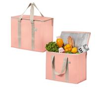 VENO 2 Pz. Borsa Termica Grande con Coperchio, Manici Durevoli, Fondo Rigidissimo, Cerniere, Frigo Resta in Piedi, Porta Pranzo Riutilizzabile (Rosa, 2 Pz.)