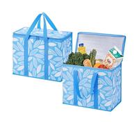 VENO 2 Pz. Borsa termica riutilizzabile, borsa frigo grande con coperchio, manici durevoli, cerniere doppie, borsa spesa resta in piedi, pieghevole borsa porta pranzo (Brezza Primaverile, 2 Pz.)