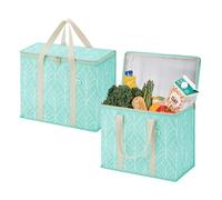 VENO 2 Pz. Borsa termica riutilizzabile, borsa frigo grande con coperchio, manici durevoli, cerniere doppie, borsa spesa resta in piedi, pieghevole borsa porta pranzo (Sempreverde, 2 Pz.)