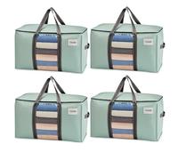 VENO 4 pezzi 95L Borse trasloco grandi, scatole per trasloco con coperchie e manici rinforzati, borsa di stoccaggio pieghevoli con finestra, salvaspazio (Verde Chiaro, Set da 4)
