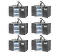 VENO 6 pezzi 95L Borse trasloco grandi, scatole per trasloco con coperchie e manici rinforzati, borsa di stoccaggio pieghevoli con finestra, salvaspazio (Nero, Set da 6)