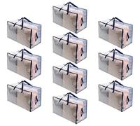 VENO Set da 10 Borsa da 100 l trasloco grandi con cerniere e manici rinforzati, resistenti scatole per trasloco, sacchi vestit per traslochi, stoccaggio, viaggi, campeggio (Trasparente, Set da 10)