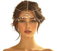 VENOFEN Catena per la testa con paillettes foglia d'oro Boho copricapo gioielli strass fronte catena per capelli a strati fascia festival dea costume accessori per capelli