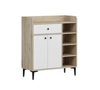 Venprodin - Mobiletto Reyna con 2 Ante e 5 Ripiani - 105x90x40 cm - Design Moderno e Luminoso - Archiviazione Intelligente per Cucina, Sala Pranzo o Soggiorno - Colore Bianco e Legno Naturale