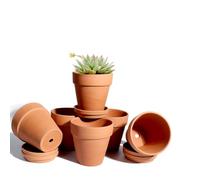 vensovo Vasi in terracotta da 4 pollici con piattino - Confezione da 6 vasi da fiori in argilla con drenaggio, ideali per piante, artigianato, bomboniere