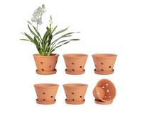 vensovo Vasi per orchidee in terracotta da 10 cm, con fori e piattini, 6 piccoli vasi per orchidee in argilla per rinvaso, vasi per piante per orchidee per interni ed esterni, favoriscono la