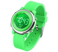 VenSten Orologio digitale sportivo impermeabile per bambini e bambine, per sport all'aria aperta, con sveglia luminosa, cronometro, orologio da polso per bambini, Verde, Cinturino