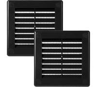 Vent Systems 100 x 100 mm - 2 Pezzi - Copertura di Ventilazione Nera - Feritoie di Ventilazione Quadrate e Piatte con Zanzariera - Aperture di Ventilazione HVAC per Bagno, Ufficio Domestico - Griglia