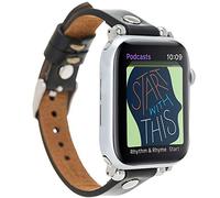 VENTA® Cinturino sottile in pelle per Apple Watch 1/2/3/4/5, compatibile con Apple Watch in vera pelle (42-44 mm/nero/VA18-RST1) + set adattatore argento