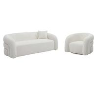 Venta-única - Sofá de 3 plazas y sillón de tela buclette blanco LAPIOTA de Maison Céphy