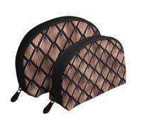 Ventagli Art Déco in oro rosa su nero, Borsa per trucco a conchiglia Portamonete da donna Borsa da toilette piccola Borsa per cosmetici 2 pezzi