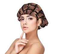 Ventagli Art Déco in oro rosa su nero,Cuffia da notte in raso per adulti - Cuffia da notte elastica per donna, copricapelli per la notte