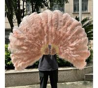 Ventagli con piume di struzzo, ventaglio pieghevole in piuma di struzzo, per danza, spettacoli, multicolore, grandi e piccoli, varie misure (52 rosa gamberetti, 1 paio (due)