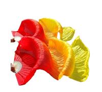 Ventagli da danza, ventagli di seta, Veli a ventaglio in bambù for danza del ventre, 1 paio, accessori for spettacoli in vera seta, multicolore, diverse misure(49,180x90cm)