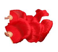 Ventagli da danza, ventagli di seta, Veli a ventaglio in bambù for danza del ventre, 99% seta naturale, rosso puro, confezione da 1 paio, diverse misure, 180x90 cm(Large)