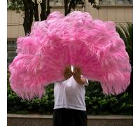 Ventagli di piume di struzzo bianche naturali da donna, per carnevale, matrimonio, festa di Halloween, danza, pieghevoli, artigianali, 100 cm, 130 cm, rosa intenso, 100 cm, 2 pezzi