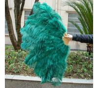 Ventagli di piume di struzzo bianche naturali da donna, per carnevale, matrimonio, festa di Halloween, danza, pieghevoli, artigianali, 100 cm, 130 cm, verde scuro, 100 cm, 2 pezzi