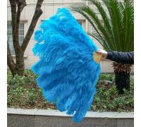 Ventagli di piume di struzzo bianche naturali da donna, per carnevale, matrimonio, festa di Halloween, danza, pieghevoli, artigianali, 100 cm, 130 cm, blu lago, 130 cm, 2 pezzi