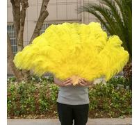 Ventagli di piume di struzzo bianche naturali da donna, per carnevale, matrimonio, festa di Halloween, danza, pieghevoli, artigianali, 100 cm, 130 cm, giallo, 100 cm, 2 pezzi