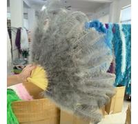 Ventagli di piume di struzzo bianche naturali da donna, per carnevale, matrimonio, festa di Halloween, danza, pieghevoli, artigianali, 100 cm, 130 cm, grigio, 100 cm, 2 pezzi