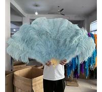 Ventagli di piume di struzzo grandi e gialli, soffici, da esibizione, da ballo, pieghevoli, da tenere a mano, vari stili, accessori per feste, spettacoli teatrali, ventagli - azzurro - 100 cm, 2 pez