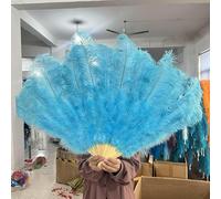 Ventagli di piume di struzzo grandi e gialli, soffici, da esibizione, da ballo, pieghevoli, da tenere a mano, vari stili, accessori per feste, accessori per spettacoli teatrali, ventagli - azzurro c