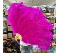 Ventagli di piume di struzzo naturali grandi, rossi, 13 ossa, 90/130 cm, da tenere in mano sinistra e destra, pieghevoli, per spettacoli teatrali di carnevale, piume, rosa rossa, 130 cm, 2 pezzi